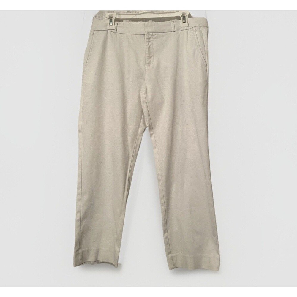 Banana Republic Women's Solid Flat Front Regular Pants White Linen Size 10